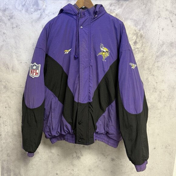 Vintage Minnesota Vikings Reebok Proline Puffer Jacket Mens XL Purple - Picture 1 of 16